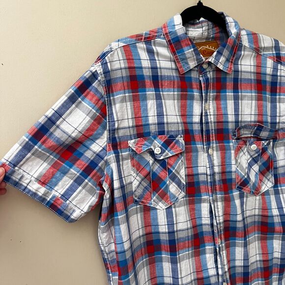 Red Camel Blue Pink Plaid Button Down Shirt Cotton - Large - Picture 2 of 5